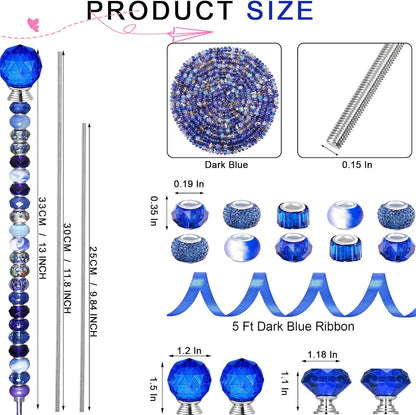 119 Pcs Garden Stake DIY Fairy Wand Plant Stake with Purple Large Hole Beads Crystal Diamond Stopper Top 4 Stainless Steel Threaded Rod Beaded Garden Stakes for Outdoor Indoor Yard Patio Decorations