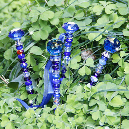 119 Pcs Garden Stake DIY Fairy Wand Plant Stake with Purple Large Hole Beads Crystal Diamond Stopper Top 4 Stainless Steel Threaded Rod Beaded Garden Stakes for Outdoor Indoor Yard Patio Decorations