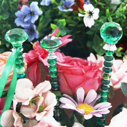 119 Pcs Garden Stake DIY Fairy Wand Plant Stake with Purple Large Hole Beads Crystal Diamond Stopper Top 4 Stainless Steel Threaded Rod Beaded Garden Stakes for Outdoor Indoor Yard Patio Decorations