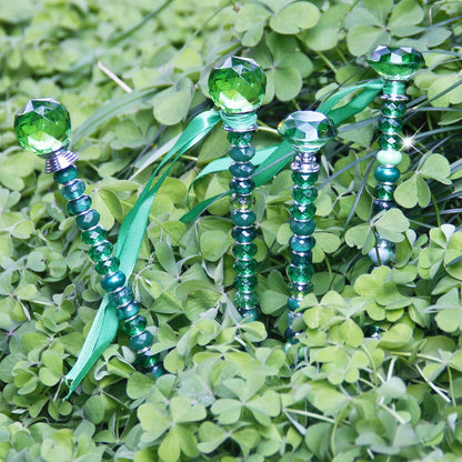 119 Pcs Garden Stake DIY Fairy Wand Plant Stake with Purple Large Hole Beads Crystal Diamond Stopper Top 4 Stainless Steel Threaded Rod Beaded Garden Stakes for Outdoor Indoor Yard Patio Decorations