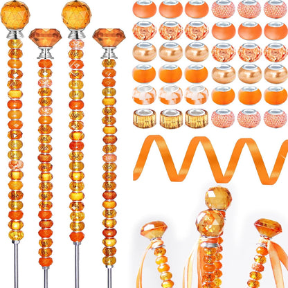 119 Pcs Garden Stake DIY Fairy Wand Plant Stake with Purple Large Hole Beads Crystal Diamond Stopper Top 4 Stainless Steel Threaded Rod Beaded Garden Stakes for Outdoor Indoor Yard Patio Decorations
