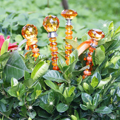 119 Pcs Garden Stake DIY Fairy Wand Plant Stake with Purple Large Hole Beads Crystal Diamond Stopper Top 4 Stainless Steel Threaded Rod Beaded Garden Stakes for Outdoor Indoor Yard Patio Decorations
