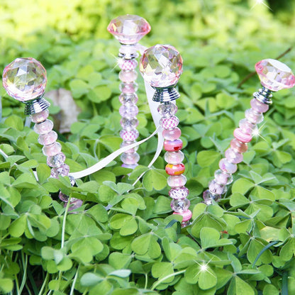 119 Pcs Garden Stake DIY Fairy Wand Plant Stake with Purple Large Hole Beads Crystal Diamond Stopper Top 4 Stainless Steel Threaded Rod Beaded Garden Stakes for Outdoor Indoor Yard Patio Decorations