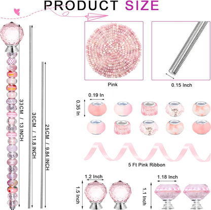 119 Pcs Garden Stake DIY Fairy Wand Plant Stake with Purple Large Hole Beads Crystal Diamond Stopper Top 4 Stainless Steel Threaded Rod Beaded Garden Stakes for Outdoor Indoor Yard Patio Decorations