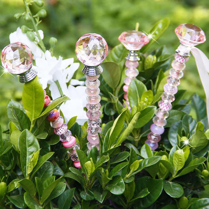 119 Pcs Garden Stake DIY Fairy Wand Plant Stake with Purple Large Hole Beads Crystal Diamond Stopper Top 4 Stainless Steel Threaded Rod Beaded Garden Stakes for Outdoor Indoor Yard Patio Decorations
