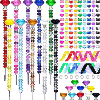 119 Pcs Garden Stake DIY Fairy Wand Plant Stake with Purple Large Hole Beads Crystal Diamond Stopper Top 4 Stainless Steel Threaded Rod Beaded Garden Stakes for Outdoor Indoor Yard Patio Decorations