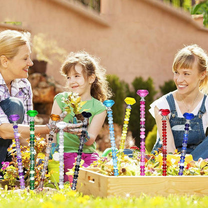 119 Pcs Garden Stake DIY Fairy Wand Plant Stake with Purple Large Hole Beads Crystal Diamond Stopper Top 4 Stainless Steel Threaded Rod Beaded Garden Stakes for Outdoor Indoor Yard Patio Decorations