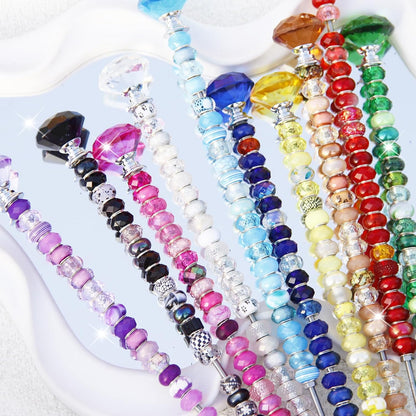 119 Pcs Garden Stake DIY Fairy Wand Plant Stake with Purple Large Hole Beads Crystal Diamond Stopper Top 4 Stainless Steel Threaded Rod Beaded Garden Stakes for Outdoor Indoor Yard Patio Decorations