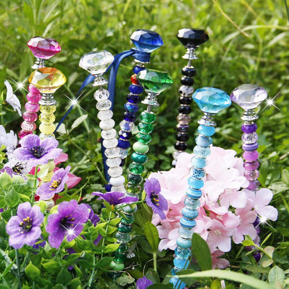 119 Pcs Garden Stake DIY Fairy Wand Plant Stake with Purple Large Hole Beads Crystal Diamond Stopper Top 4 Stainless Steel Threaded Rod Beaded Garden Stakes for Outdoor Indoor Yard Patio Decorations