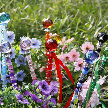 119 Pcs Garden Stake DIY Fairy Wand Plant Stake with Purple Large Hole Beads Crystal Diamond Stopper Top 4 Stainless Steel Threaded Rod Beaded Garden Stakes for Outdoor Indoor Yard Patio Decorations