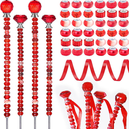 119 Pcs Garden Stake DIY Fairy Wand Plant Stake with Purple Large Hole Beads Crystal Diamond Stopper Top 4 Stainless Steel Threaded Rod Beaded Garden Stakes for Outdoor Indoor Yard Patio Decorations