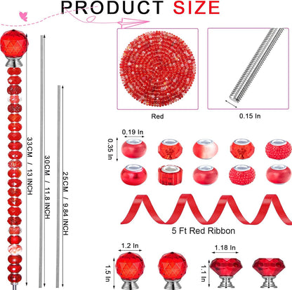 119 Pcs Garden Stake DIY Fairy Wand Plant Stake with Purple Large Hole Beads Crystal Diamond Stopper Top 4 Stainless Steel Threaded Rod Beaded Garden Stakes for Outdoor Indoor Yard Patio Decorations