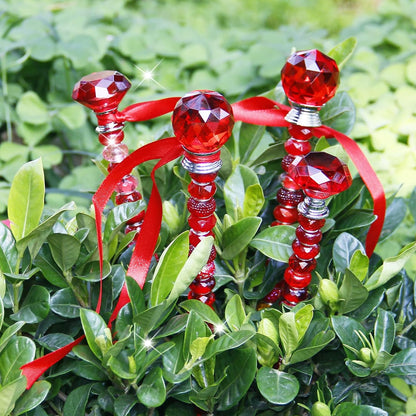119 Pcs Garden Stake DIY Fairy Wand Plant Stake with Purple Large Hole Beads Crystal Diamond Stopper Top 4 Stainless Steel Threaded Rod Beaded Garden Stakes for Outdoor Indoor Yard Patio Decorations