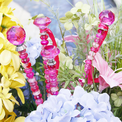 119 Pcs Garden Stake DIY Fairy Wand Plant Stake with Purple Large Hole Beads Crystal Diamond Stopper Top 4 Stainless Steel Threaded Rod Beaded Garden Stakes for Outdoor Indoor Yard Patio Decorations