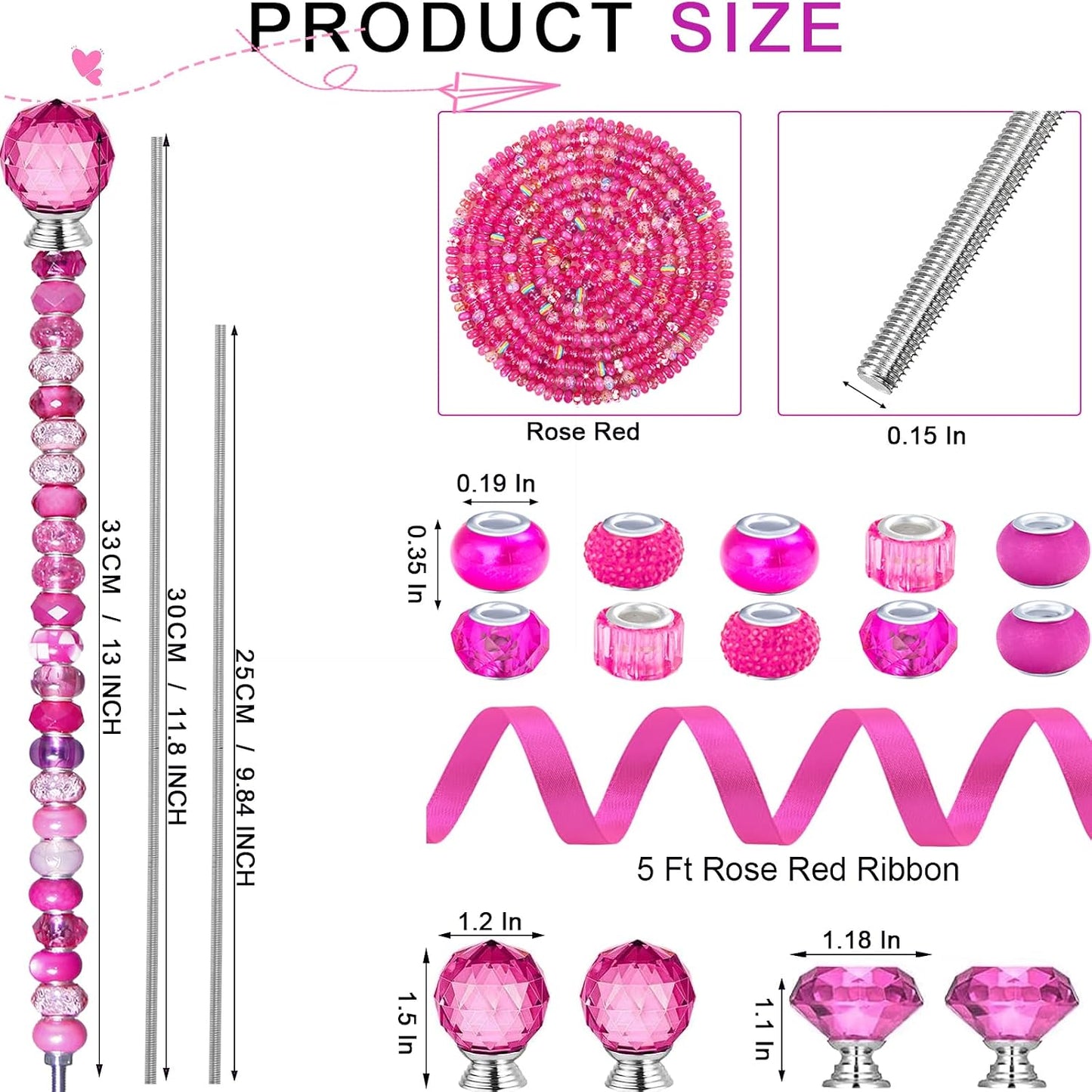 119 Pcs Garden Stake DIY Fairy Wand Plant Stake with Purple Large Hole Beads Crystal Diamond Stopper Top 4 Stainless Steel Threaded Rod Beaded Garden Stakes for Outdoor Indoor Yard Patio Decorations