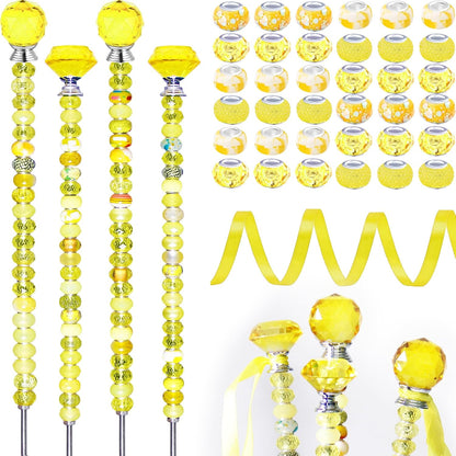 119 Pcs Garden Stake DIY Fairy Wand Plant Stake with Purple Large Hole Beads Crystal Diamond Stopper Top 4 Stainless Steel Threaded Rod Beaded Garden Stakes for Outdoor Indoor Yard Patio Decorations