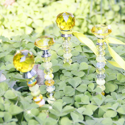 119 Pcs Garden Stake DIY Fairy Wand Plant Stake with Purple Large Hole Beads Crystal Diamond Stopper Top 4 Stainless Steel Threaded Rod Beaded Garden Stakes for Outdoor Indoor Yard Patio Decorations