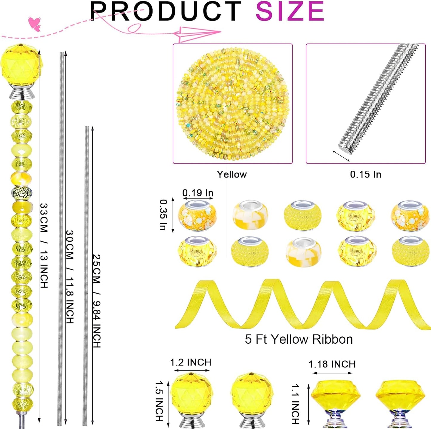 119 Pcs Garden Stake DIY Fairy Wand Plant Stake with Purple Large Hole Beads Crystal Diamond Stopper Top 4 Stainless Steel Threaded Rod Beaded Garden Stakes for Outdoor Indoor Yard Patio Decorations