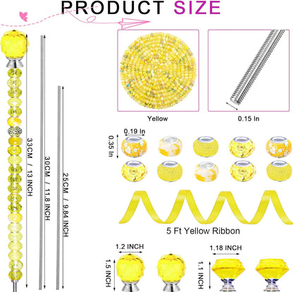 119 Pcs Garden Stake DIY Fairy Wand Plant Stake with Purple Large Hole Beads Crystal Diamond Stopper Top 4 Stainless Steel Threaded Rod Beaded Garden Stakes for Outdoor Indoor Yard Patio Decorations