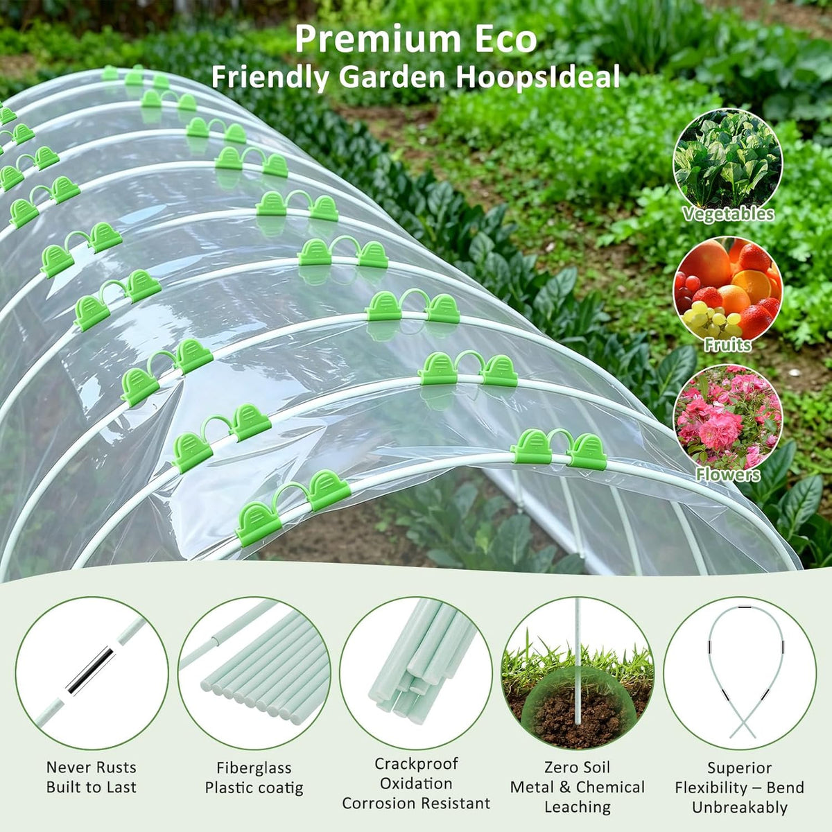Greenhouse Hoops for Raised Beds, 36Pcs Fiberglass Garden Hoops Grow Tunnel