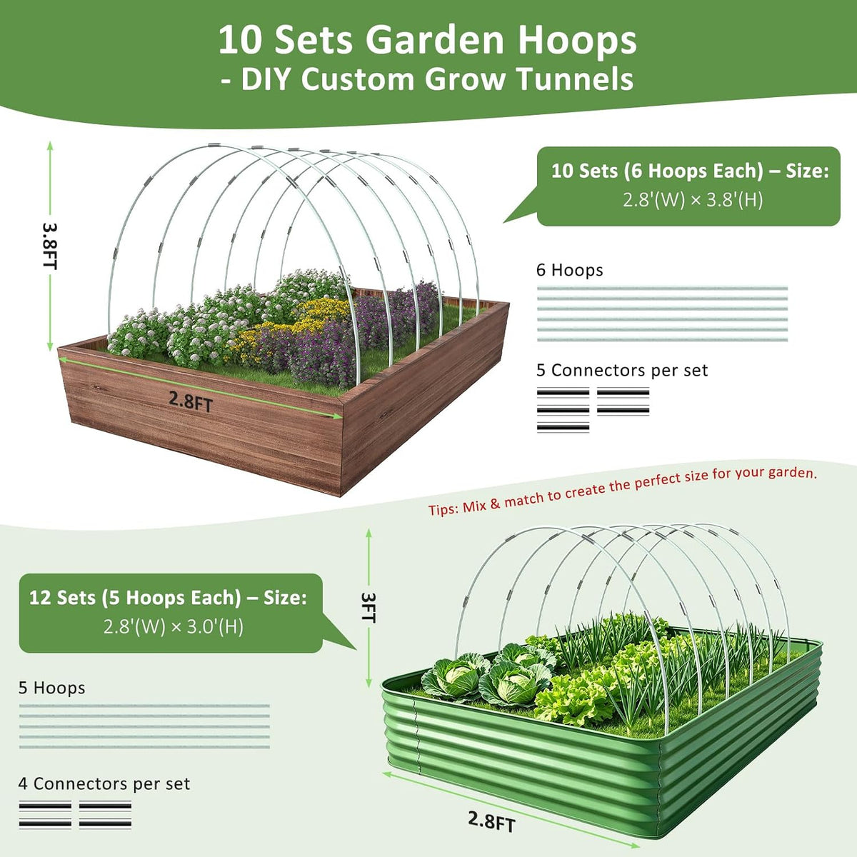 Greenhouse Hoops for Raised Beds, 36Pcs Fiberglass Garden Hoops Grow Tunnel