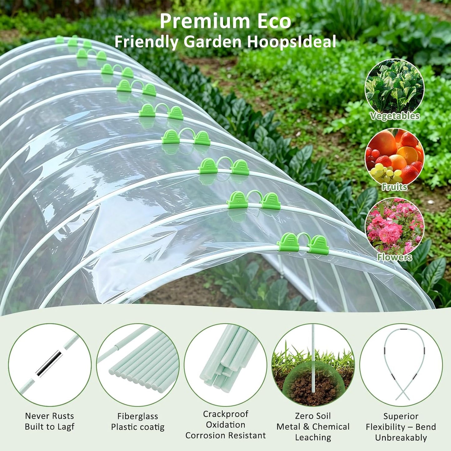 Greenhouse Hoops for Raised Beds, 36Pcs Fiberglass Garden Hoops Grow Tunnel