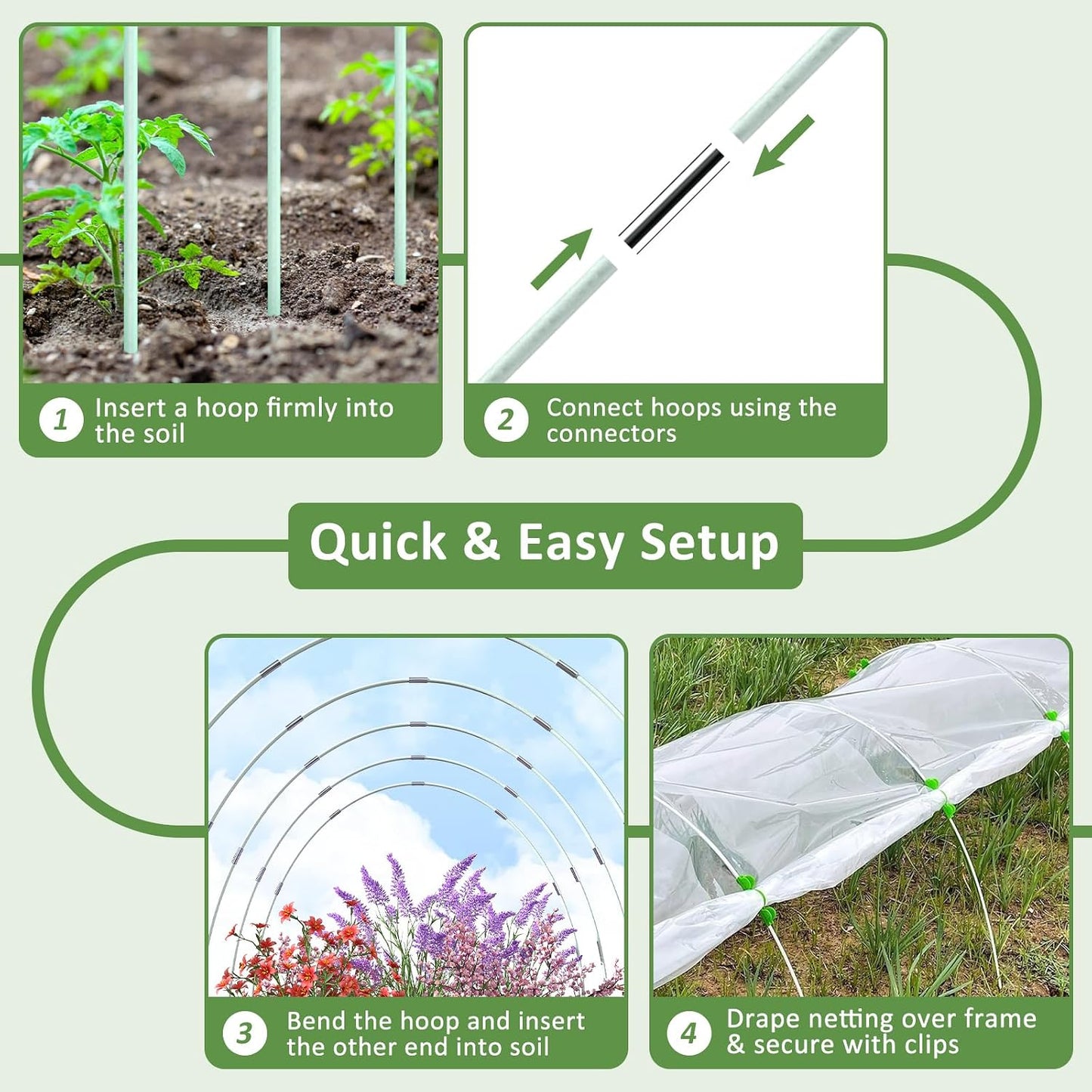 Greenhouse Hoops for Raised Beds, 36Pcs Fiberglass Garden Hoops Grow Tunnel