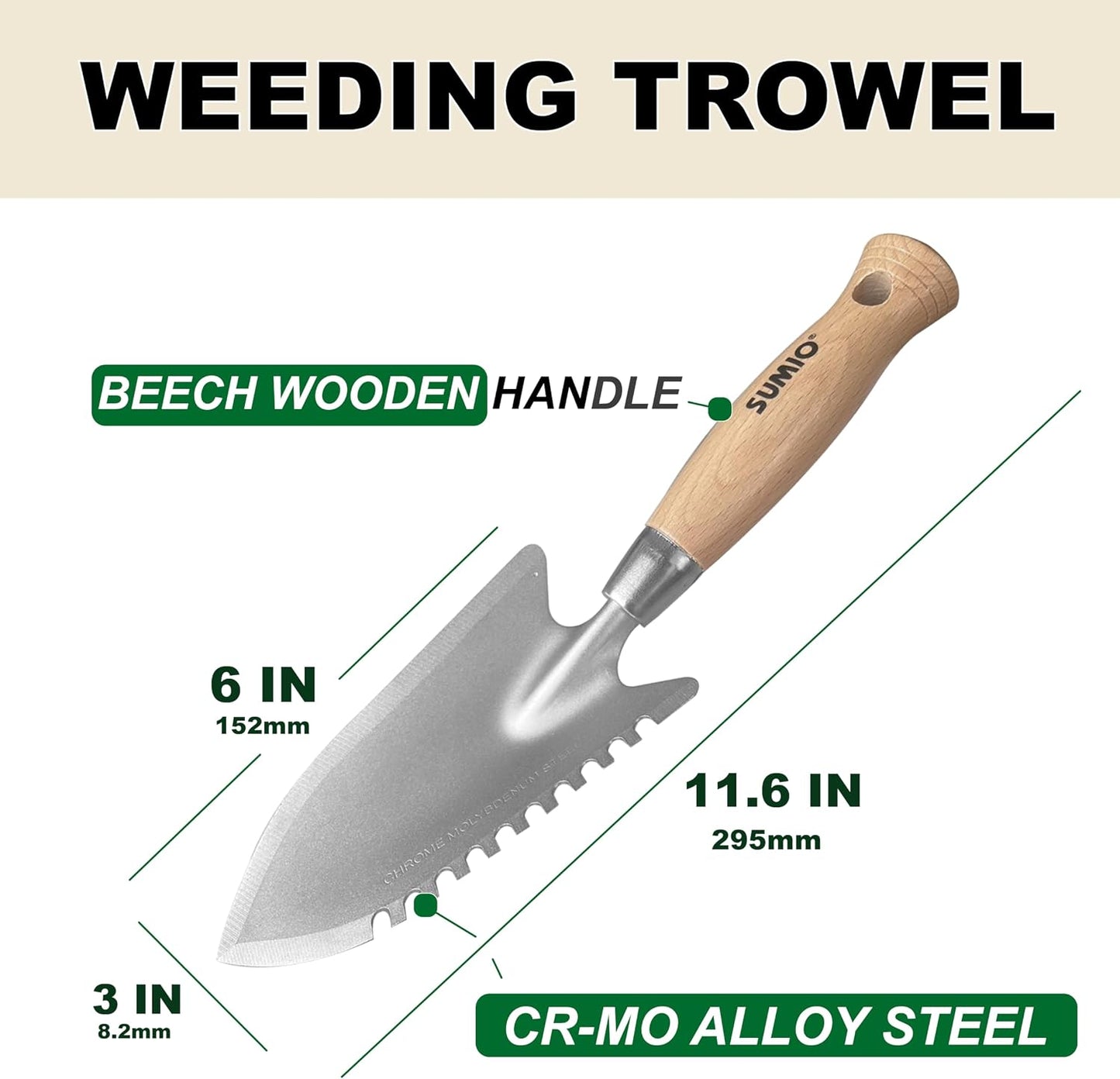11.6" Weeding Trowel with Serrated Edge, Alloy Steel Digging Trowel Garden Shovel for Digging, Planting, and Loosening Soil