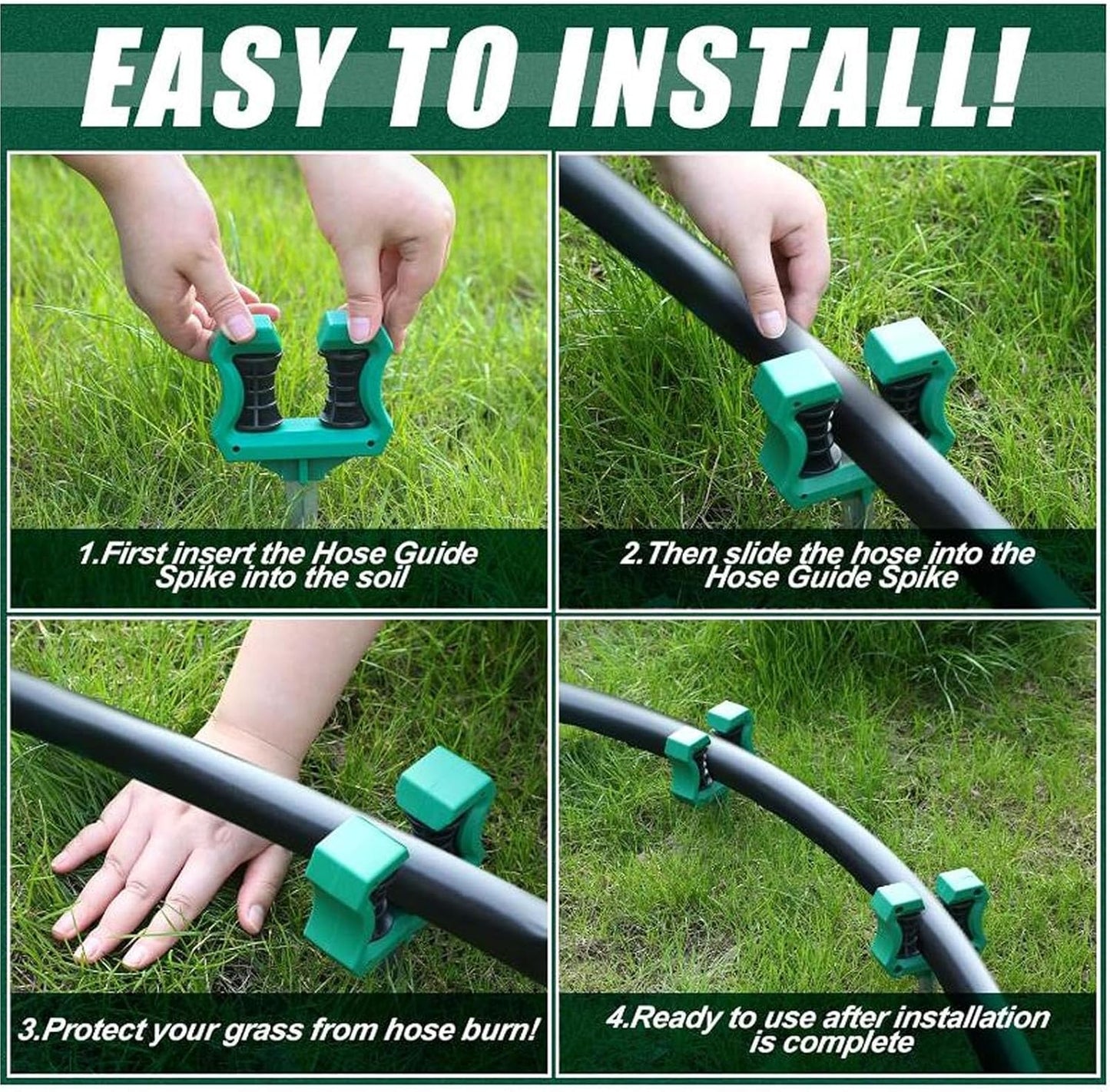 10 Inch Garden Hose Guide Spike, Rain Proof Garden Hose Guides Spike Roller Reel Lawn Hose Support Spike for Lawn, No Assembly, Seamlessly Blends with Yard