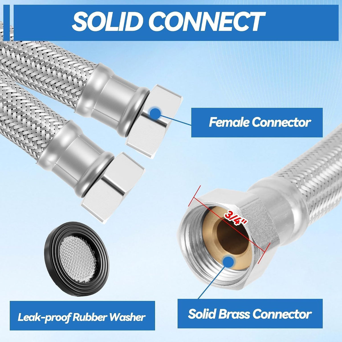 Garden Leader Hose 5ft x 5/8" ID,Stainless Steel Braided Layer Water Hose