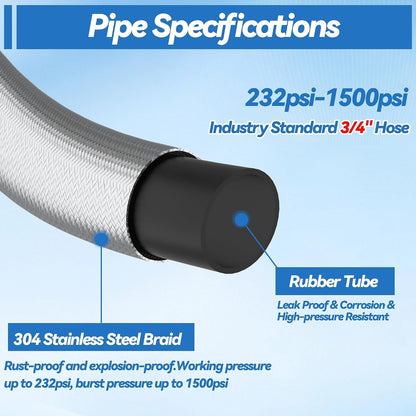 Garden Leader Hose 5ft x 5/8" ID,Stainless Steel Braided Layer Water Hose