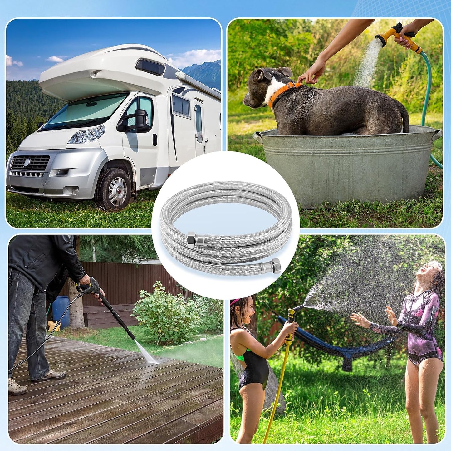 Garden Leader Hose 5ft x 5/8" ID,Stainless Steel Braided Layer Water Hose