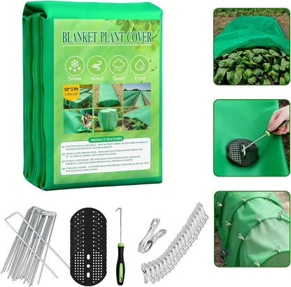 10 FT x 33 FT Plant Covers Freeze Protection kit - 1.8 oz/yd² Thickened Frost Cloths Blankets with Garden Row Cover Accessories for Outdoor Plants, Protect in Winter Cold/Sun Pests (White)