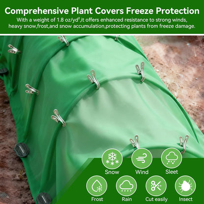 10 FT x 33 FT Plant Covers Freeze Protection kit - 1.8 oz/yd² Thickened Frost Cloths Blankets with Garden Row Cover Accessories for Outdoor Plants, Protect in Winter Cold/Sun Pests (White)