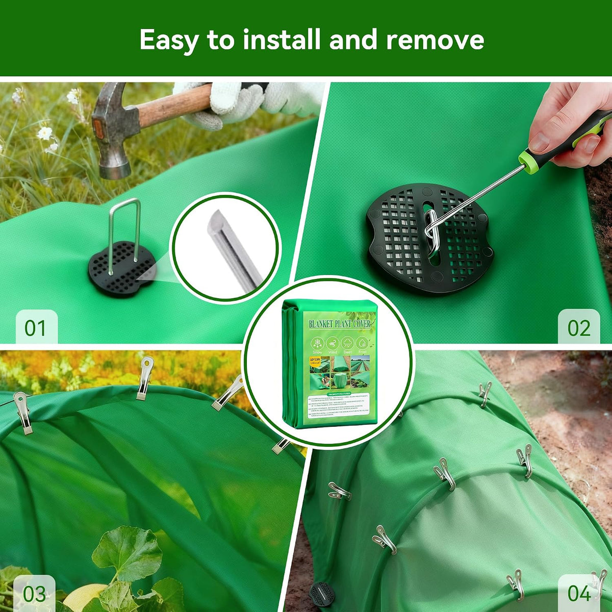 10 FT x 33 FT Plant Covers Freeze Protection kit - 1.8 oz/yd² Thickened Frost Cloths Blankets with Garden Row Cover Accessories for Outdoor Plants, Protect in Winter Cold/Sun Pests (White)