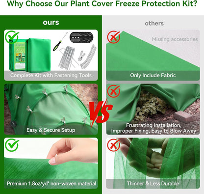 10 FT x 33 FT Plant Covers Freeze Protection kit - 1.8 oz/yd² Thickened Frost Cloths Blankets with Garden Row Cover Accessories for Outdoor Plants, Protect in Winter Cold/Sun Pests (White)