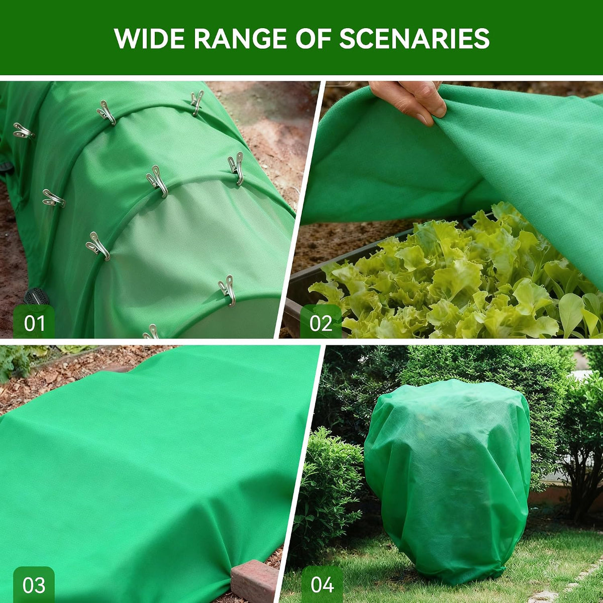 10 FT x 33 FT Plant Covers Freeze Protection kit - 1.8 oz/yd² Thickened Frost Cloths Blankets with Garden Row Cover Accessories for Outdoor Plants, Protect in Winter Cold/Sun Pests (White)