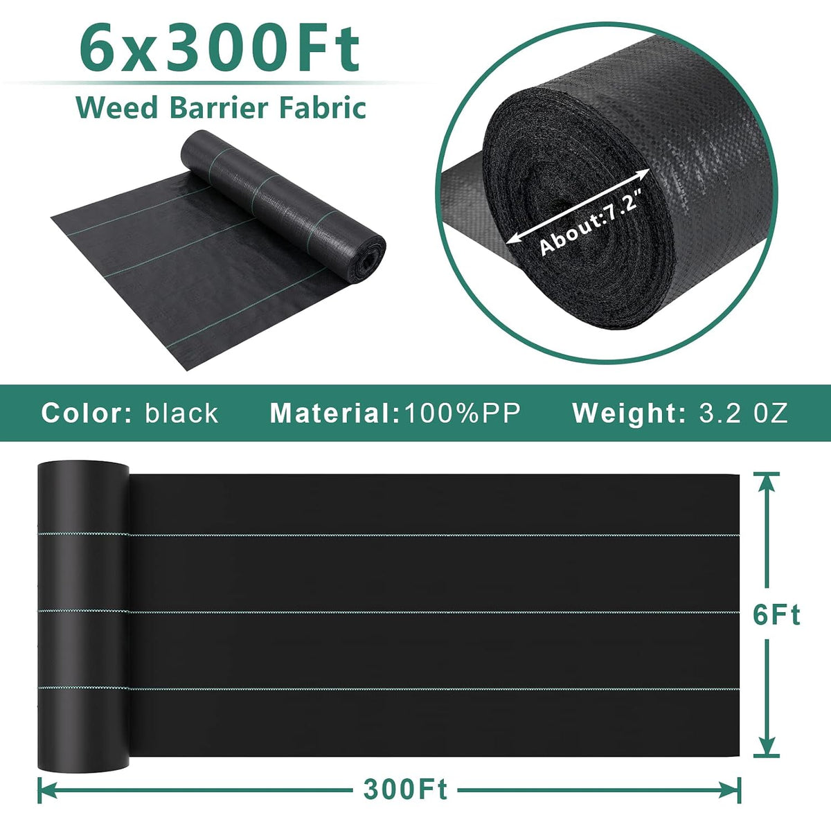 4ft x 300ft Weed Barrier Fabric Heavy Dusty, Ground Cover, Weed Mat, Woven Landscape Fabric for Garden, Lawn and Outdoor Project