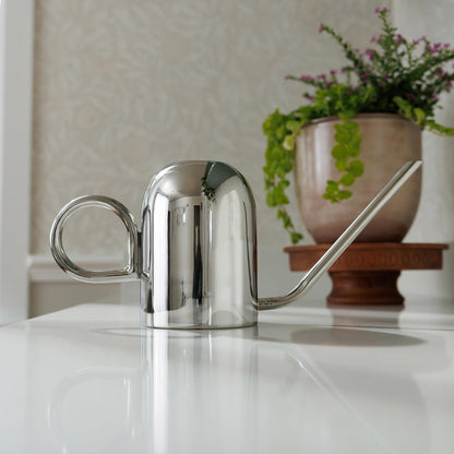 Crane 1.5L Watering Can, Silver Powder Coated with Novelty Handle and Long Sleek Spout