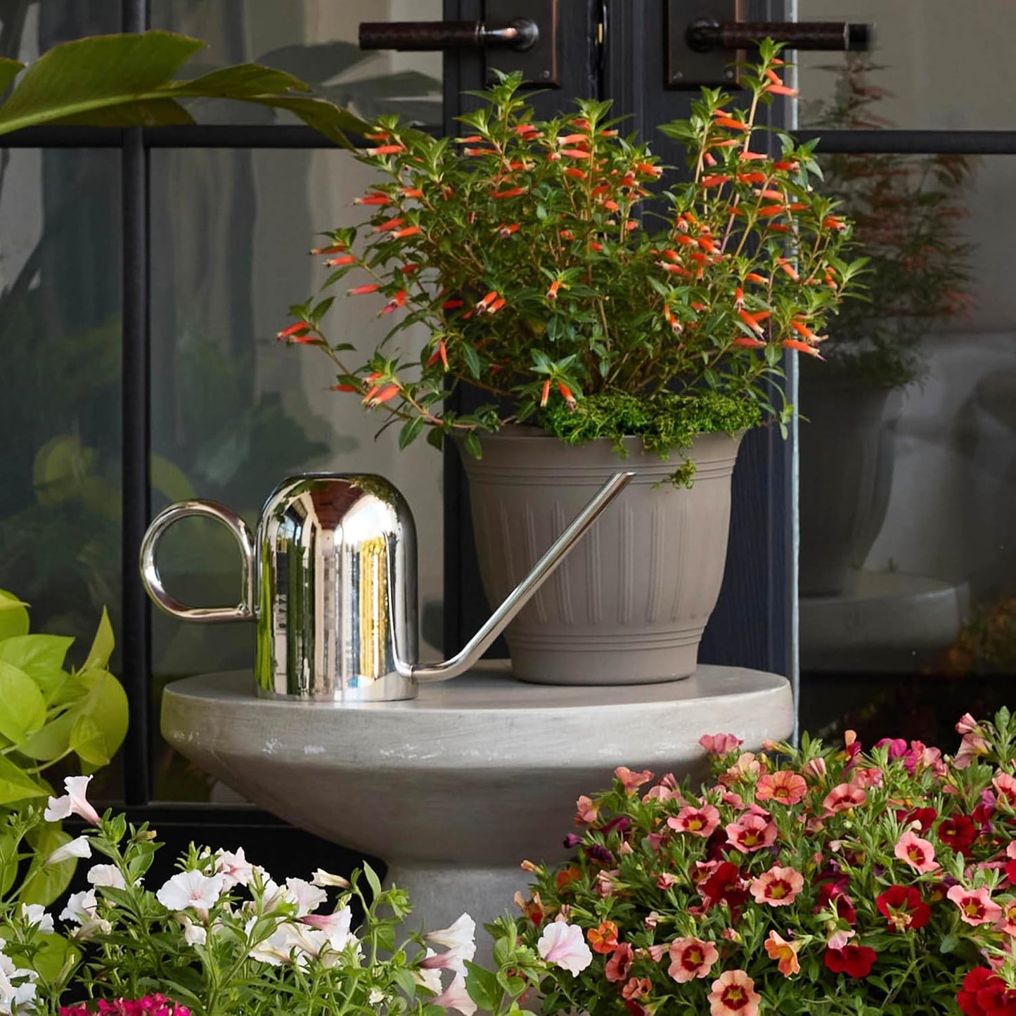 Crane 1.5L Watering Can, Silver Powder Coated with Novelty Handle and Long Sleek Spout