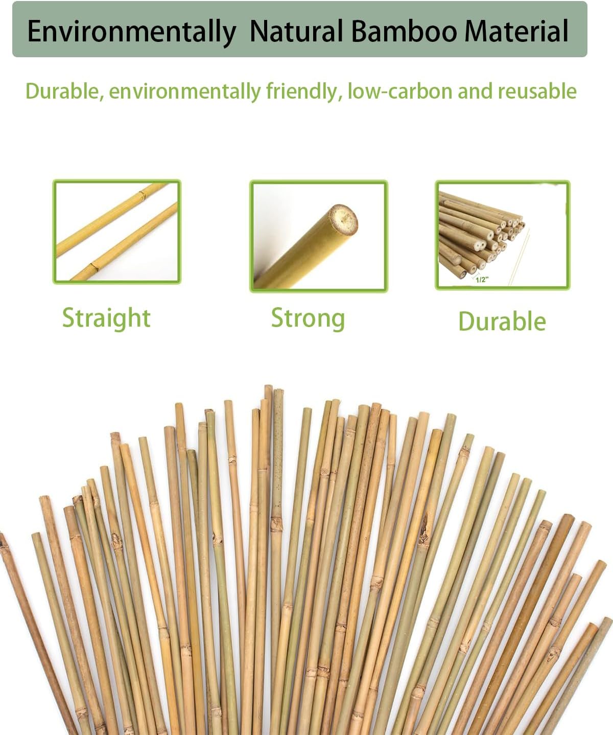 4 Ft Bamboo Stakes with 100 Twist Ties Natural Bamboo Garden Stakes for Tomatoes Cucumber Grapes Pole Beans Trees Potted Dahlia Flowers and Climbing Plants - Pack of 25