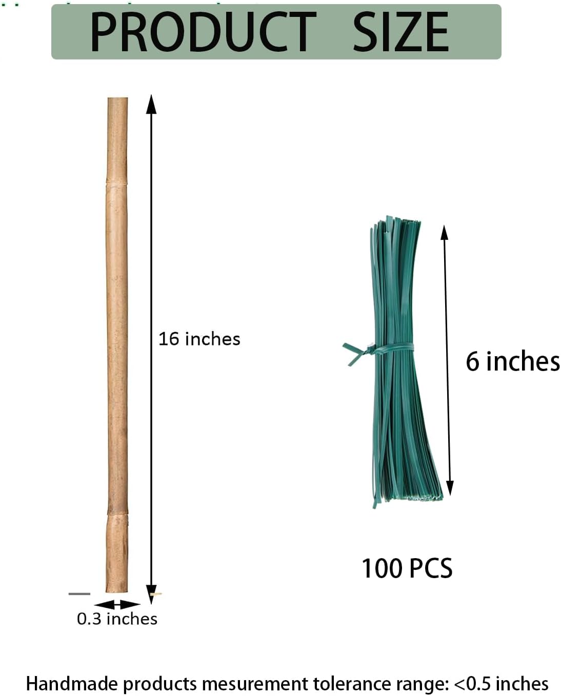 4 Ft Bamboo Stakes with 100 Twist Ties Natural Bamboo Garden Stakes for Tomatoes Cucumber Grapes Pole Beans Trees Potted Dahlia Flowers and Climbing Plants - Pack of 25