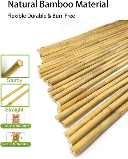 4 Ft Bamboo Stakes with 100 Twist Ties Natural Bamboo Garden Stakes for Tomatoes Cucumber Grapes Pole Beans Trees Potted Dahlia Flowers and Climbing Plants - Pack of 25