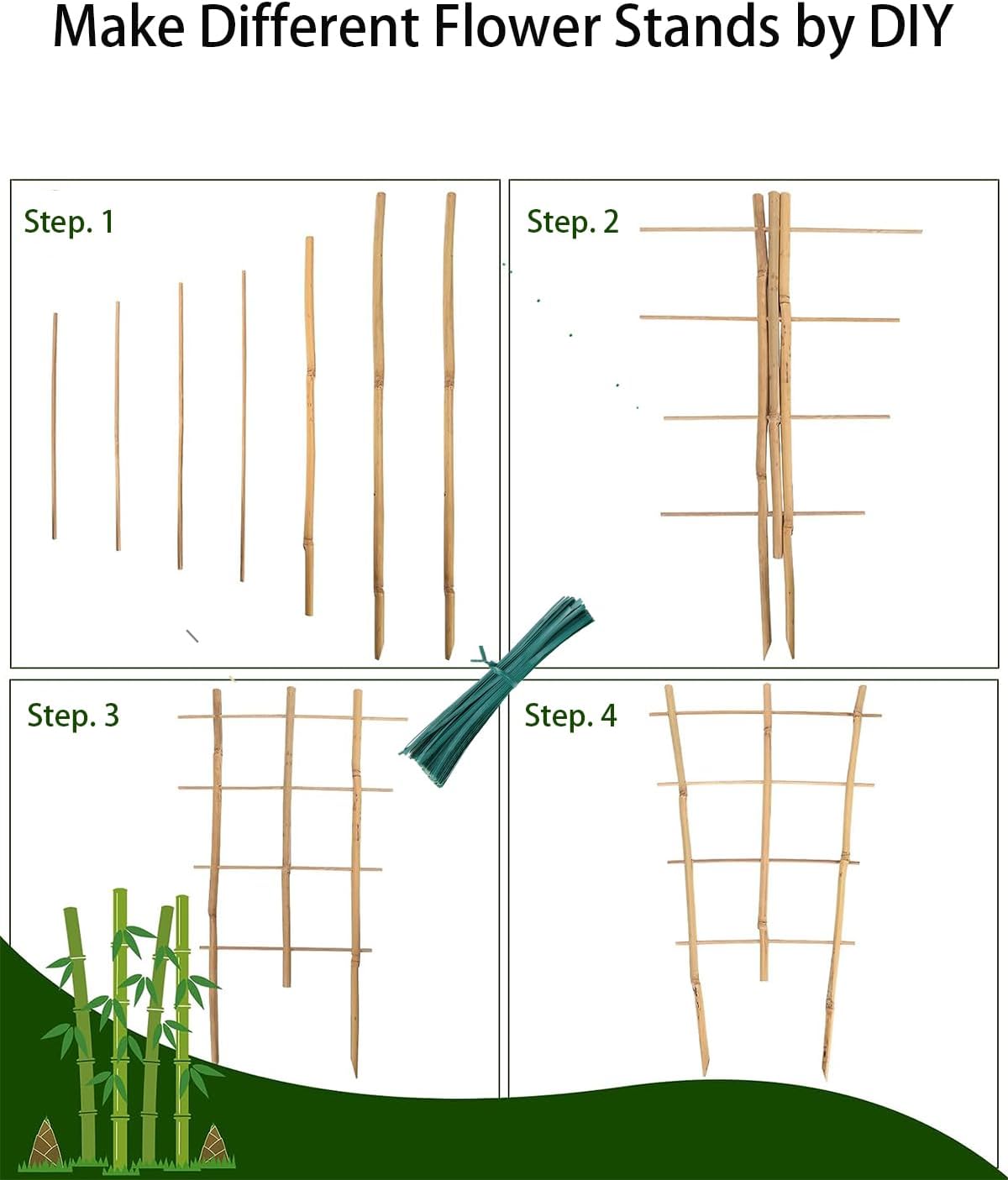 4 Ft Bamboo Stakes with 100 Twist Ties Natural Bamboo Garden Stakes for Tomatoes Cucumber Grapes Pole Beans Trees Potted Dahlia Flowers and Climbing Plants - Pack of 25