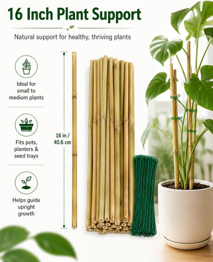 4 Ft Bamboo Stakes with 100 Twist Ties Natural Bamboo Garden Stakes for Tomatoes Cucumber Grapes Pole Beans Trees Potted Dahlia Flowers and Climbing Plants - Pack of 25