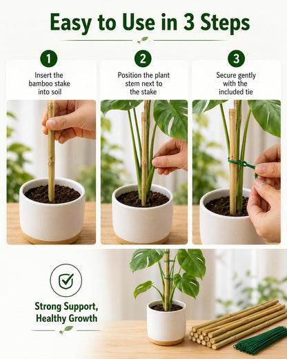 4 Ft Bamboo Stakes with 100 Twist Ties Natural Bamboo Garden Stakes for Tomatoes Cucumber Grapes Pole Beans Trees Potted Dahlia Flowers and Climbing Plants - Pack of 25