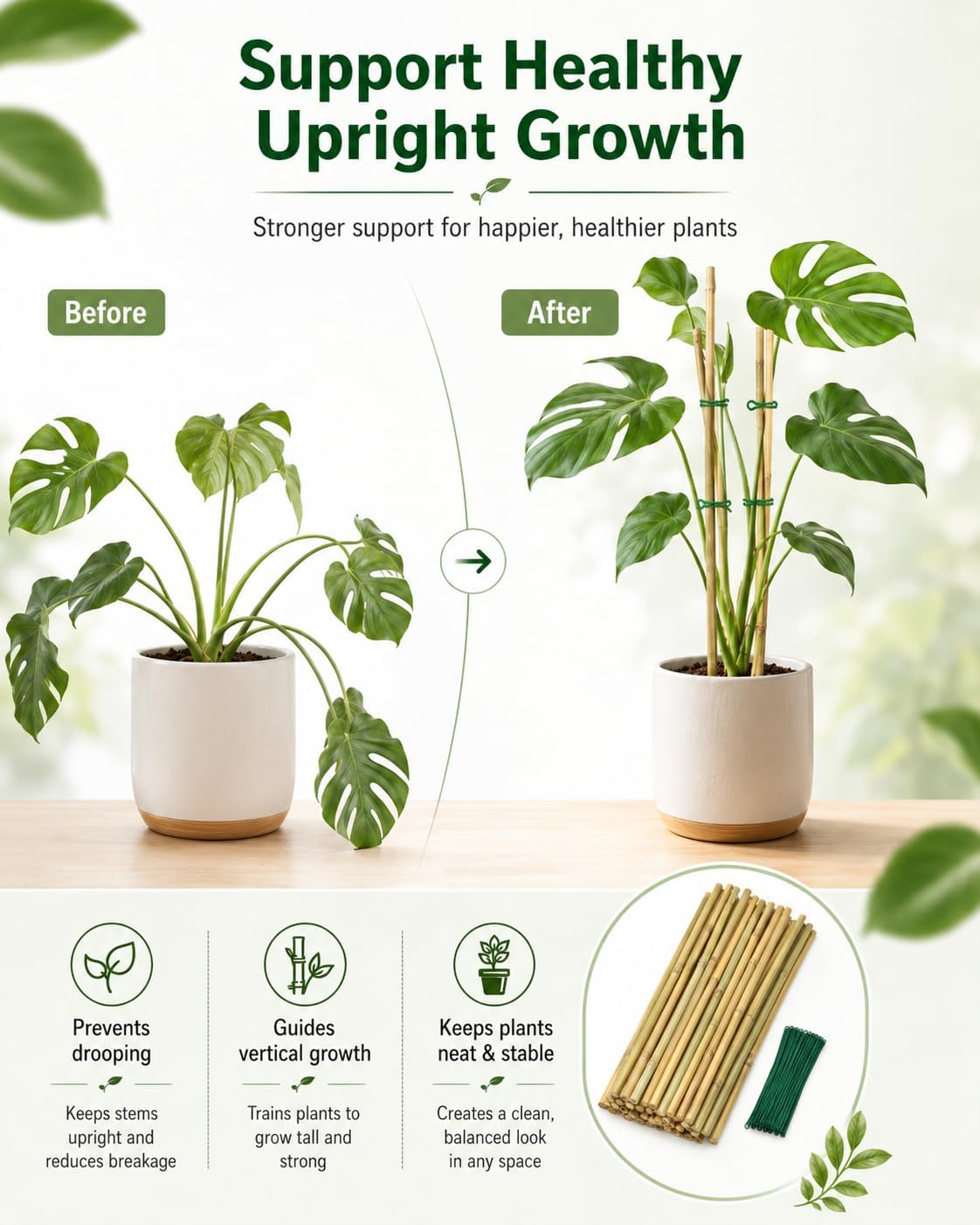 4 Ft Bamboo Stakes with 100 Twist Ties Natural Bamboo Garden Stakes for Tomatoes Cucumber Grapes Pole Beans Trees Potted Dahlia Flowers and Climbing Plants - Pack of 25