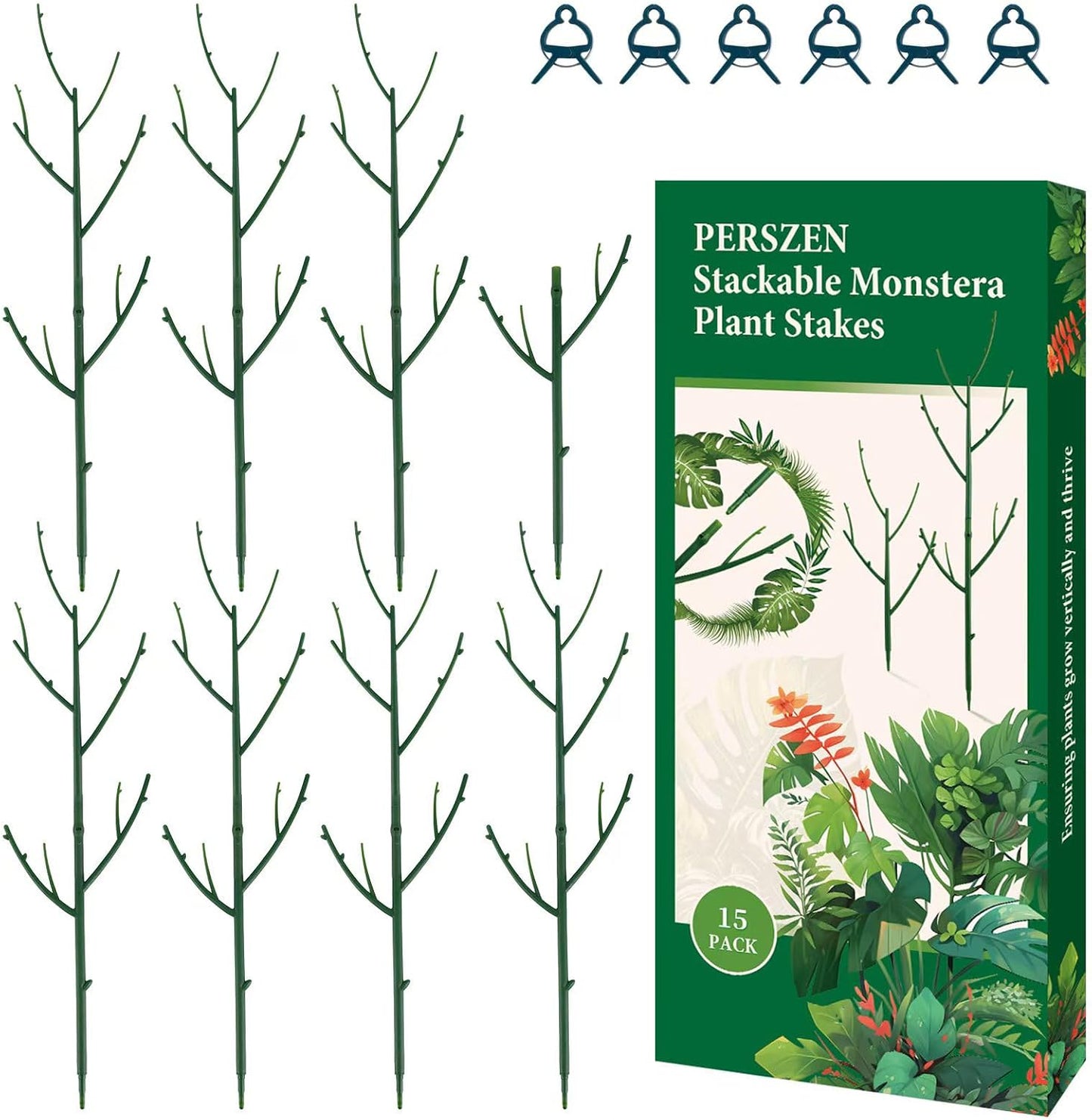 15 Pack Stackable Plant Support Stakes, Garden Trellis for Climbing Plants Indoor and Outdoor Use, Plant Accessories for Potted Plants Monstera, Plant Sticks for Climbing Plant Stems