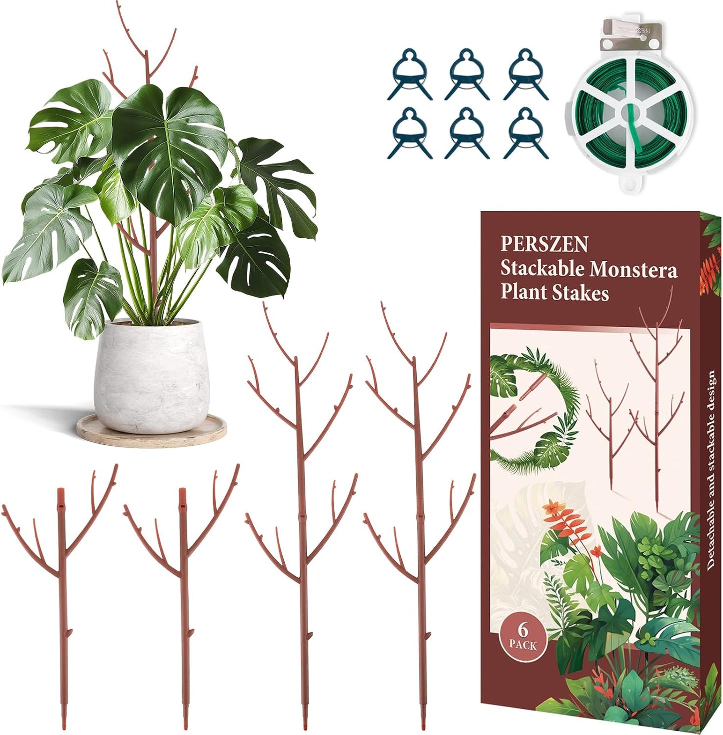 15 Pack Stackable Plant Support Stakes, Garden Trellis for Climbing Plants Indoor and Outdoor Use, Plant Accessories for Potted Plants Monstera, Plant Sticks for Climbing Plant Stems