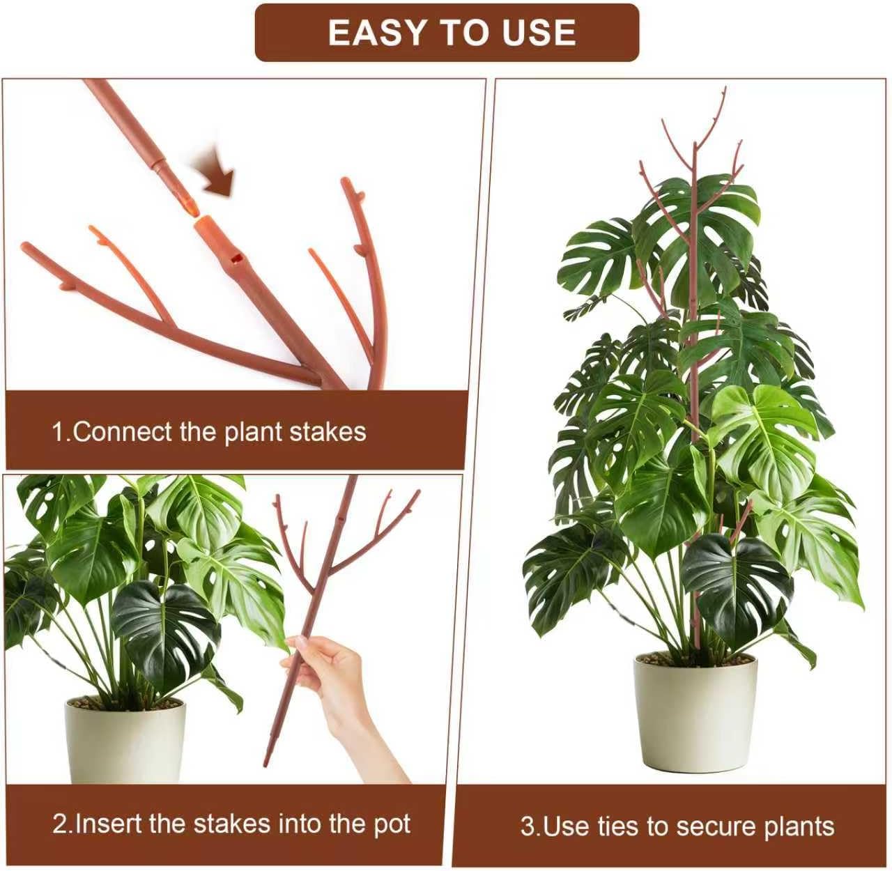 15 Pack Stackable Plant Support Stakes, Garden Trellis for Climbing Plants Indoor and Outdoor Use, Plant Accessories for Potted Plants Monstera, Plant Sticks for Climbing Plant Stems